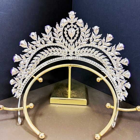 Purple Crystal Crown, Quinceanera Crown, Silver Wedding Tiara, Bridal Headpiece main image 6